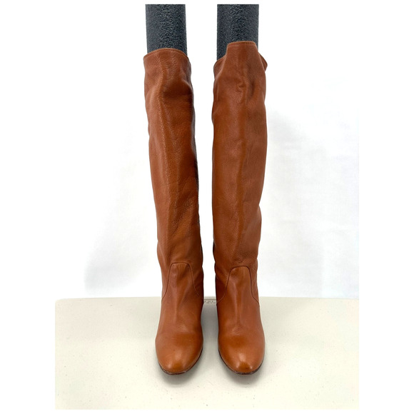 CANDELA Knee High Wedge Heel Boots Womens 8 Anthropologie Brown Boho Western 70s - Picture 2 of 8